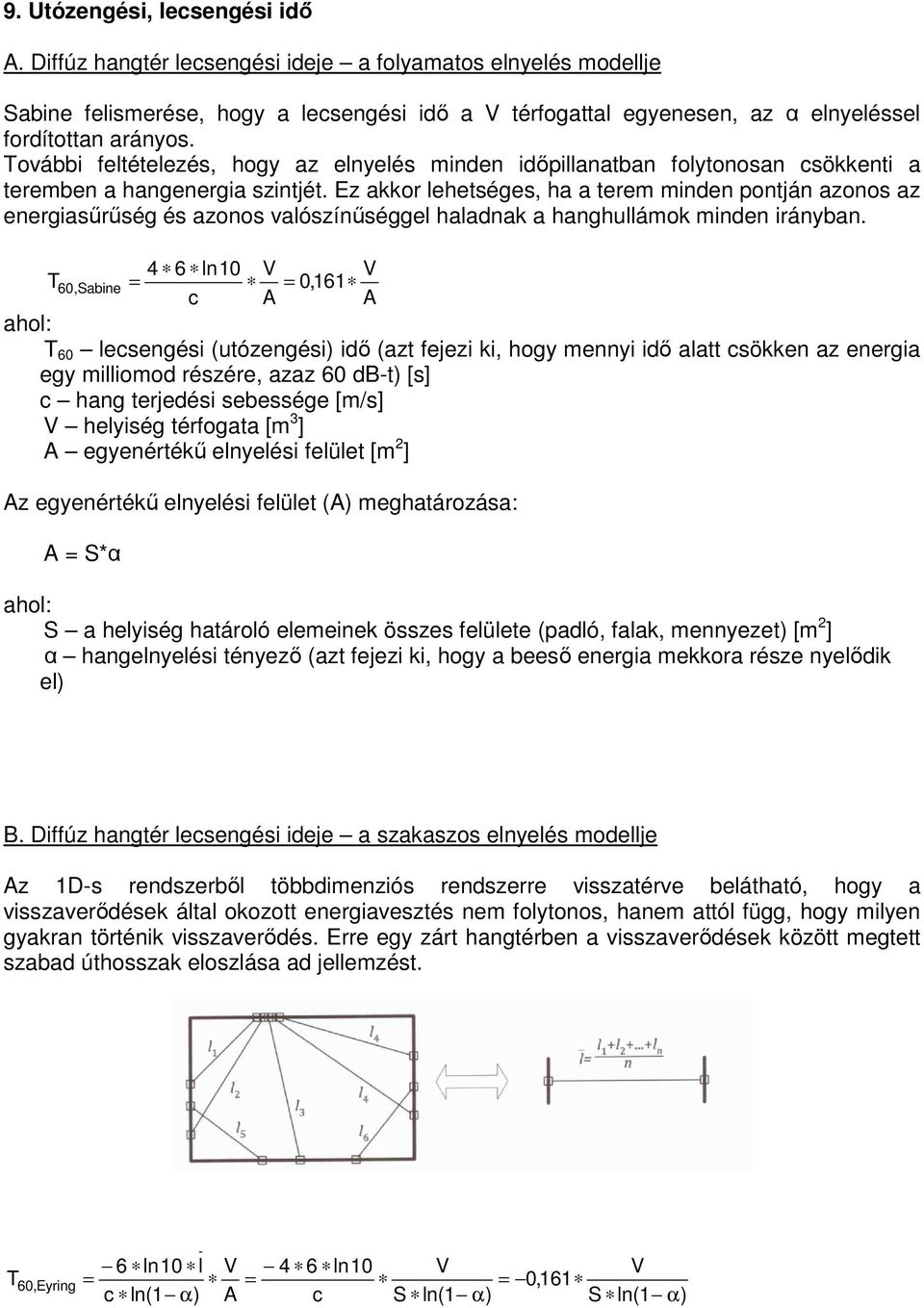 További feltételezés, hogy az elnyelés minden időillanatban folytonosan csökkenti a teremben a hangenergia szintjét.