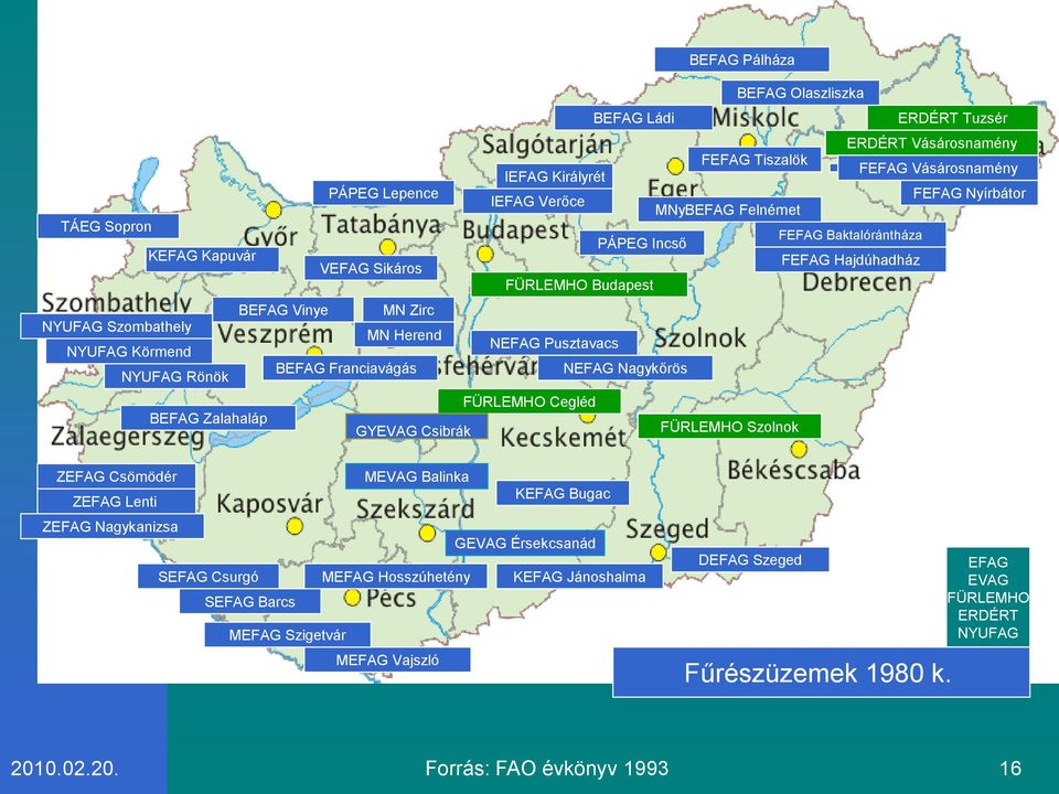 NYUFAG Rönök BEFAG Franciavágás NEFAG Nagykőrös FÜRLEMHO Cegléd BEFAG Zalahaláp GYEVAG Csibrák FÜRLEMHO Szolnok ZEFAG Csömödér MEVAG Balinka ZEFAG Lenti KEFAG Bugac ZEFAG Nagykanizsa GEVAG