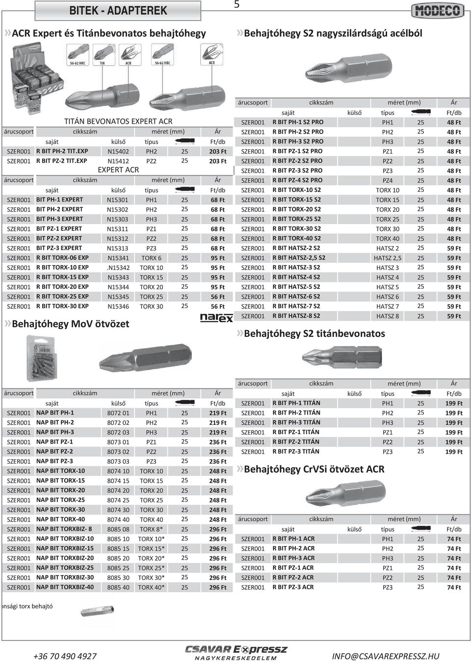 EXP N15402 PH2 25 203 Ft SZER001 R BIT PZ-1 S2 PRO PZ1 25 48 Ft SZER001 R BIT PZ-2 TIT.