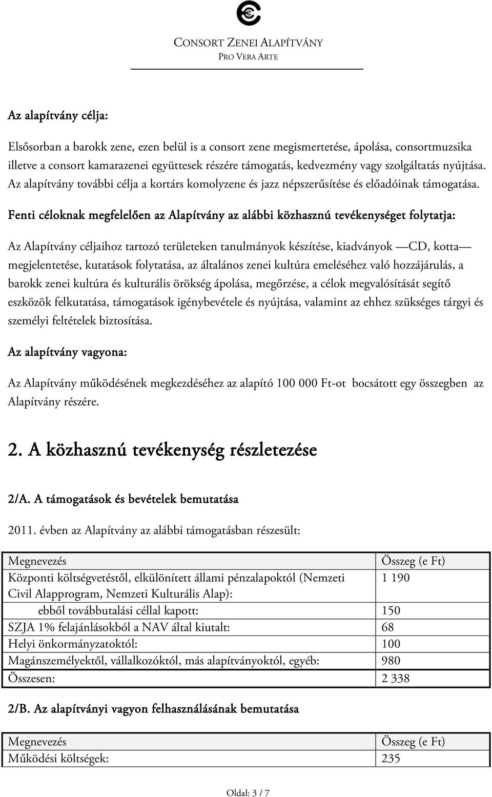 Fenti céloknak megfelelően az Alapítvány az alábbi közhasznú tevékenységet folytatja: Az Alapítvány céljaihoz tartozó területeken tanulmányok készítése, kiadványok CD, kotta megjelentetése, kutatások