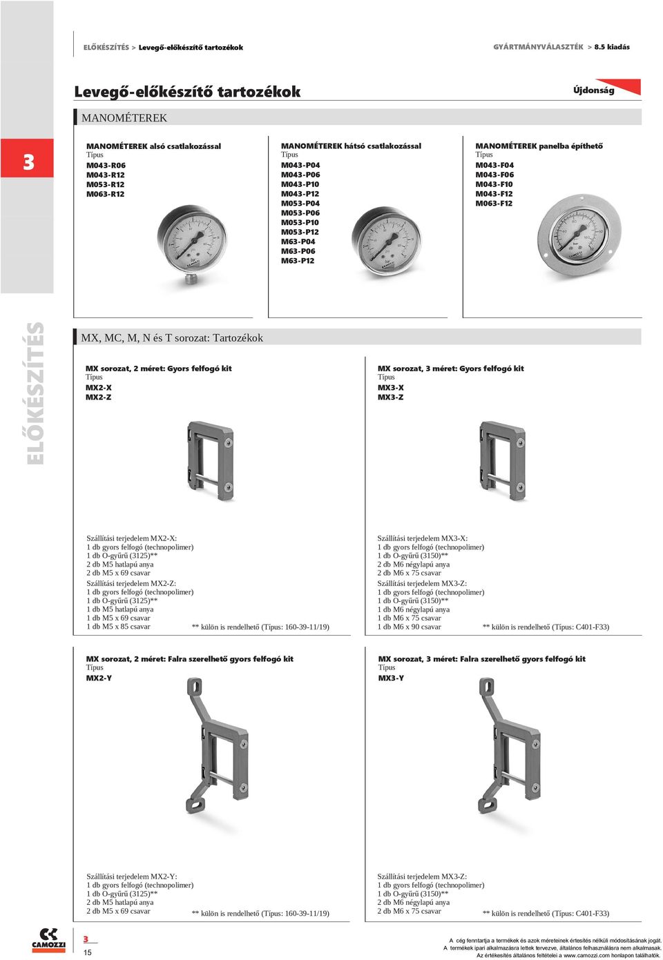 MX sorozat, méret: Gyors felfogó kit MX-X MX-Z Szállítási terjedelem MX-X: 1 db gyors felfogó (technopolimer) 1 db O-gyűrű (15)** db M5 hatlapú anya db M5 x 69 csavar Szállítási terjedelem MX-Z: 1 db