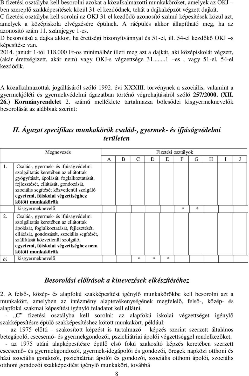 számjegye 1-es. D besorolású a dajka akkor, ha érettségi bizonyítvánnyal és 51-el, ill. 54-el kezdőkő OKJ s képesítése van. 2014. január 1-től 118.