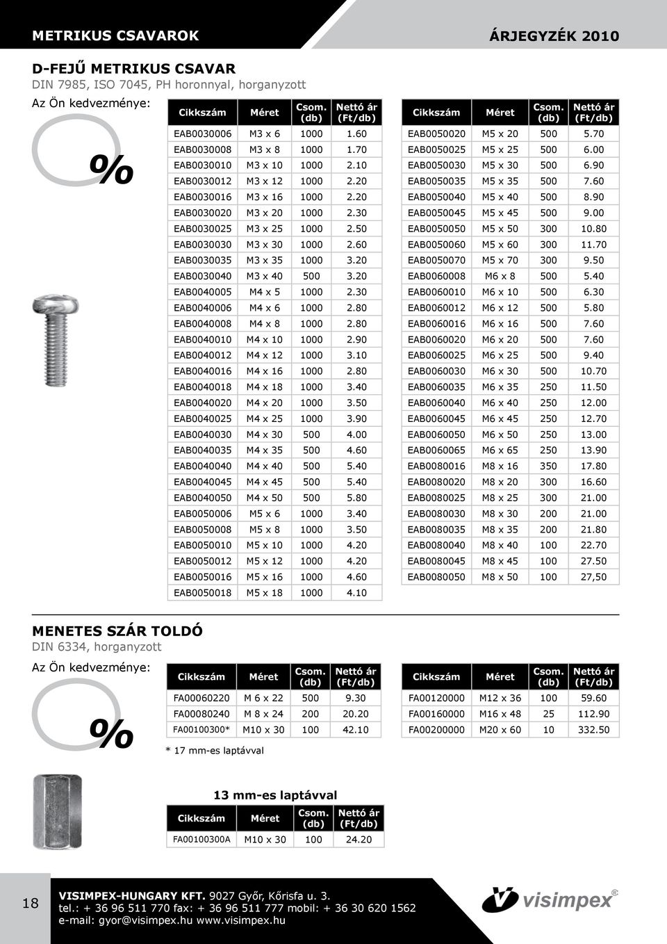 20 EAB0040005 M4 x 5 1000 2.30 EAB0040006 M4 x 6 1000 2.80 EAB0040008 M4 x 8 1000 2.80 EAB0040010 M4 x 10 1000 2.90 EAB0040012 M4 x 12 1000 3.10 EAB0040016 M4 x 16 1000 2.80 EAB0040018 M4 x 18 1000 3.