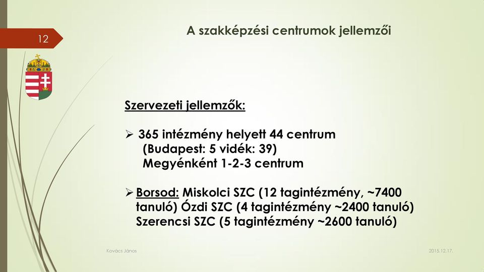 1-2-3 centrum Borsod: Miskolci SZC (12 tagintézmény, ~7400 tanuló)