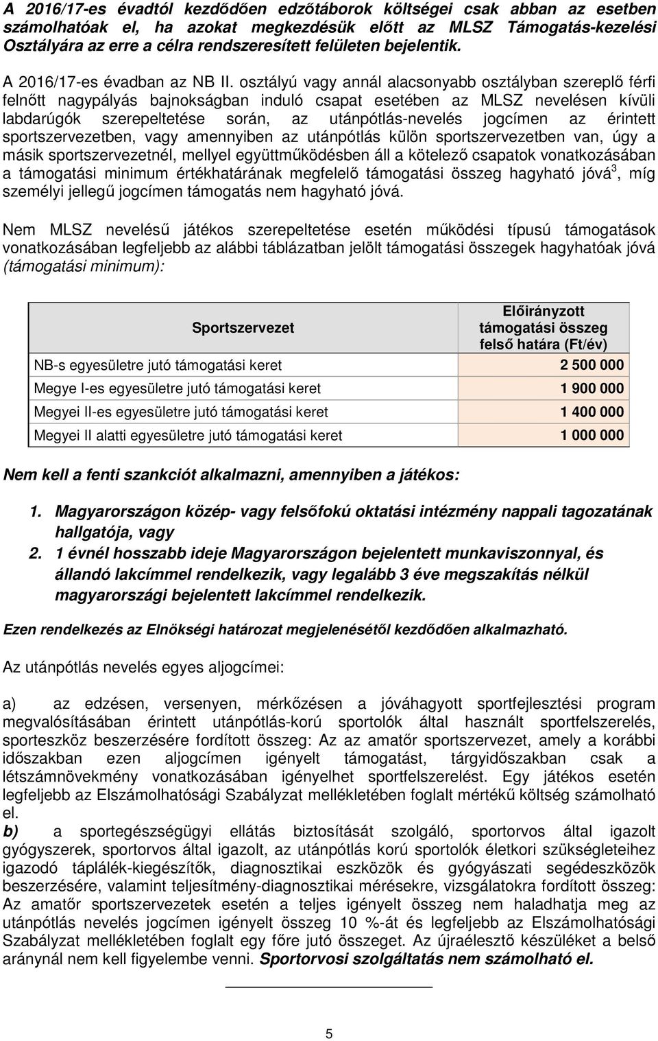 osztályú vagy annál alacsonyabb osztályban szereplő férfi felnőtt nagypályás bajnokságban induló csapat esetében az MLSZ nevelésen kívüli labdarúgók szerepeltetése során, az utánpótlás-nevelés