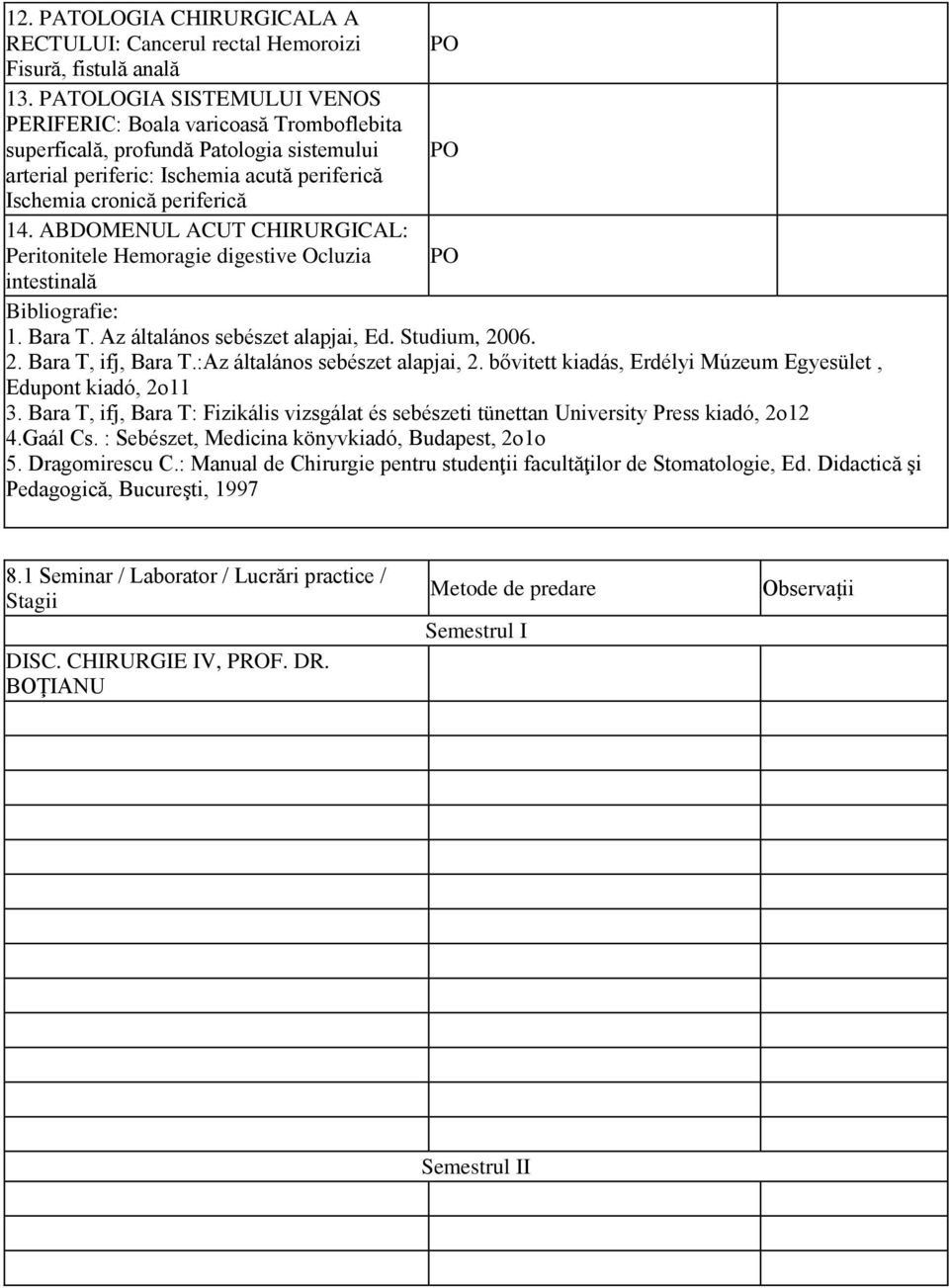 ABDOMENUL ACUT CHIRURGICAL: Peritonitele Hemoragie digestive Ocluzia PO intestinală Bibliografie: 1. Bara T. Az általános sebészet alapjai, Ed. Studium, 2006. 2. Bara T, ifj, Bara T.