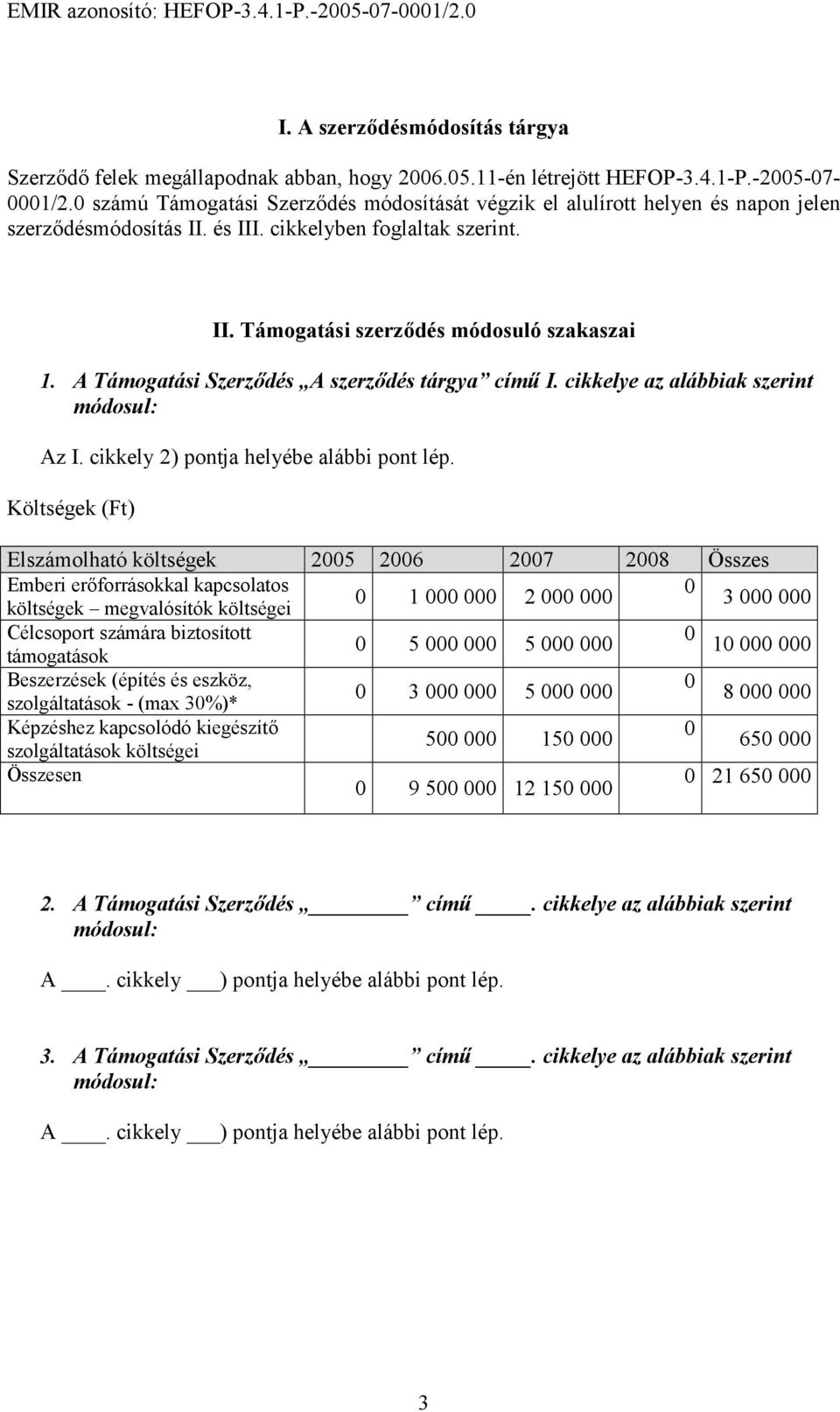 A Támogatási Szerződés A szerződés tárgya című I. cikkelye az alábbiak szerint Az I. cikkely 2) pontja helyébe alábbi pont lép.