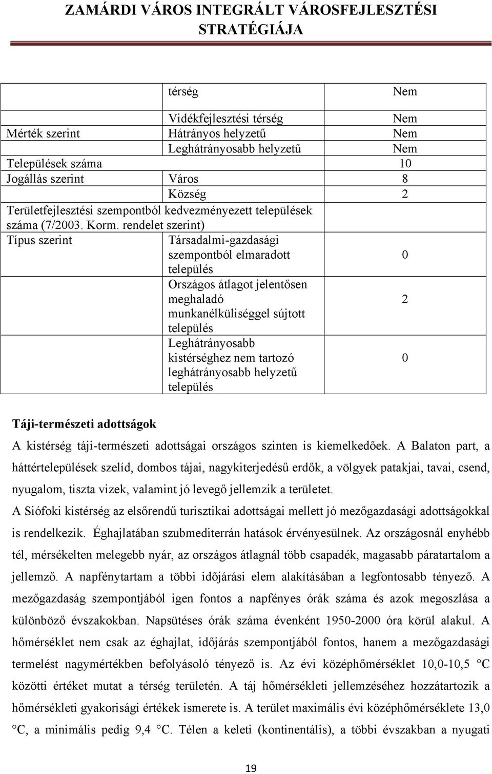 rendelet szerint) Típus szerint Társadalmi-gazdasági szempontból elmaradott 0 település Országos átlagot jelentősen meghaladó 2 munkanélküliséggel sújtott település Leghátrányosabb kistérséghez nem