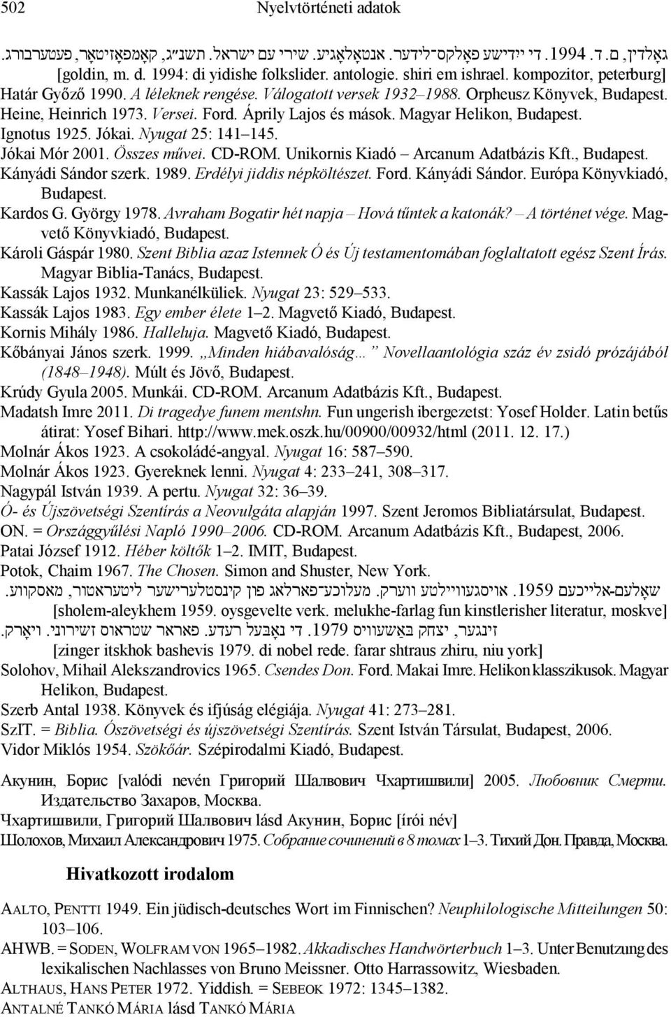 Magyar Helikon, Budapest. Ignotus 1925. Jókai. Nyugat 25: 141 145. Jókai Mór 2001. Összes művei. CD-ROM. Unikornis Kiadó Arcanum Adatbázis Kft., Budapest. Kányádi Sándor szerk. 1989.