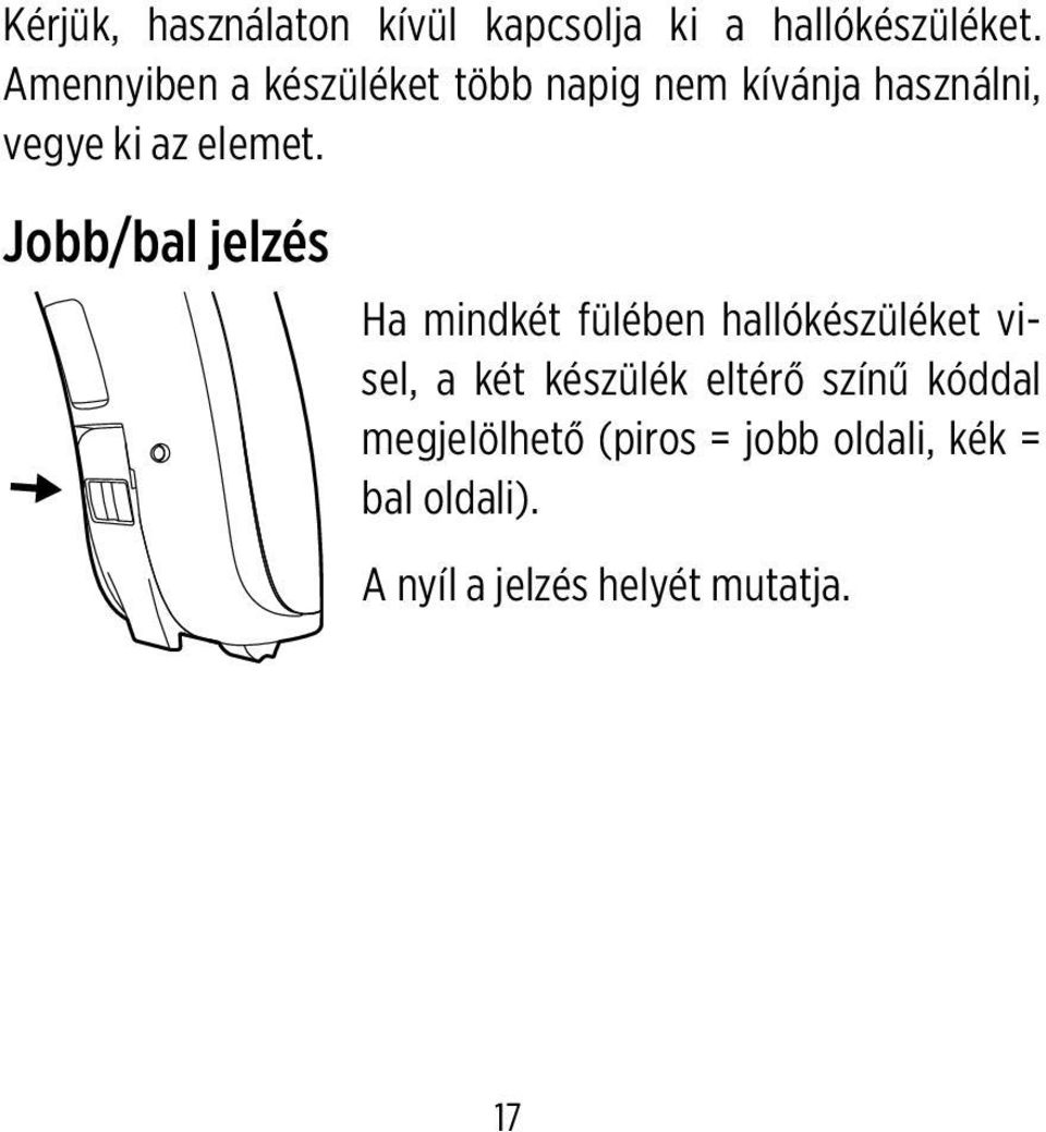 Jobb/bal jelzés Ha mindkét fülében hallókészüléket visel, a két készülék eltérő