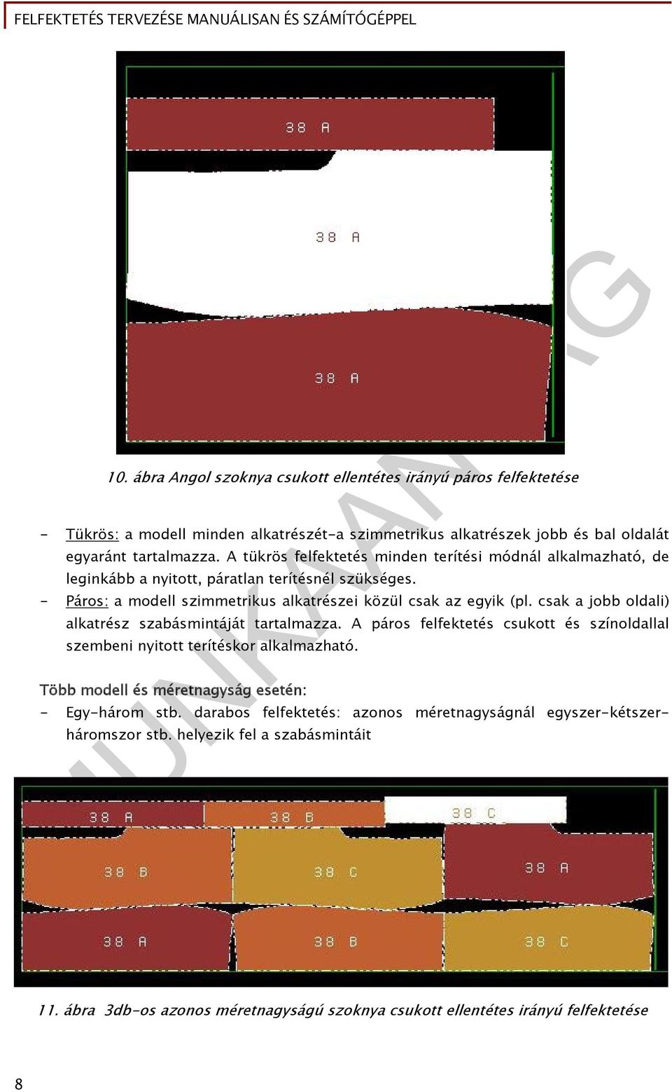 csak a jobb oldali) alkatrész szabásmintáját tartalmazza. A páros felfektetés csukott és színoldallal szembeni nyitott terítéskor alkalmazható.