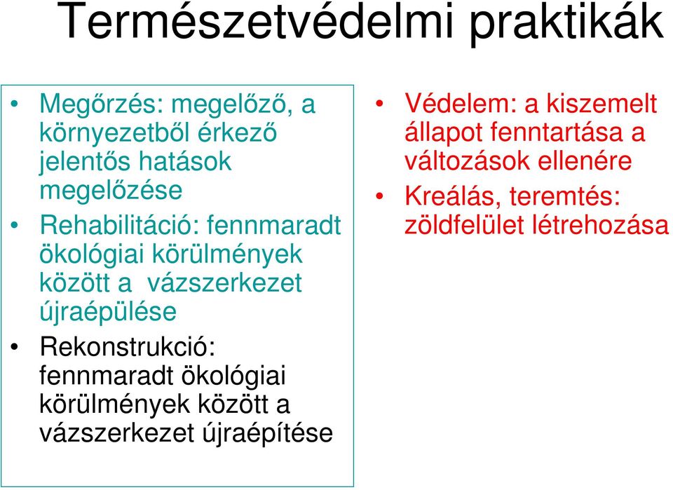 újraépülése Rekonstrukció: fennmaradt ökológiai körülmények között a vázszerkezet