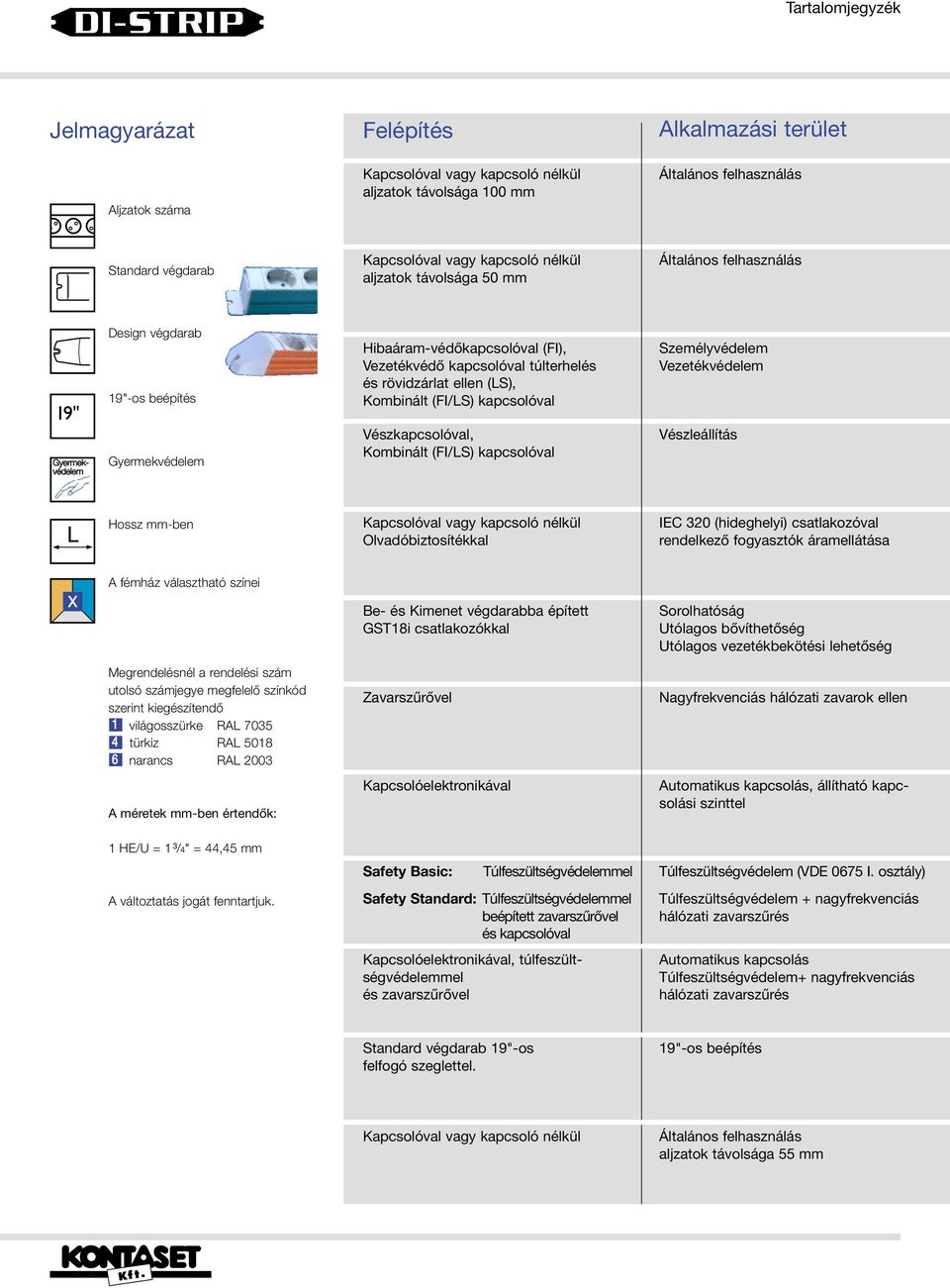 (FI/LS) kapcsolóval Személyvédelem Vezetékvédelem Gyermekvédelem Gyermekvédelem Vészkapcsolóval, Kombinált (FI/LS) kapcsolóval Vészleállítás Hossz mm-ben Kapcsolóval vagy kapcsoló nélkül