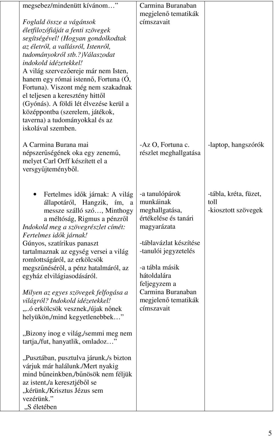 A földi lét élvezése kerül a középpontba (szerelem, játékok, taverna) a tudományokkal és az iskolával szemben.
