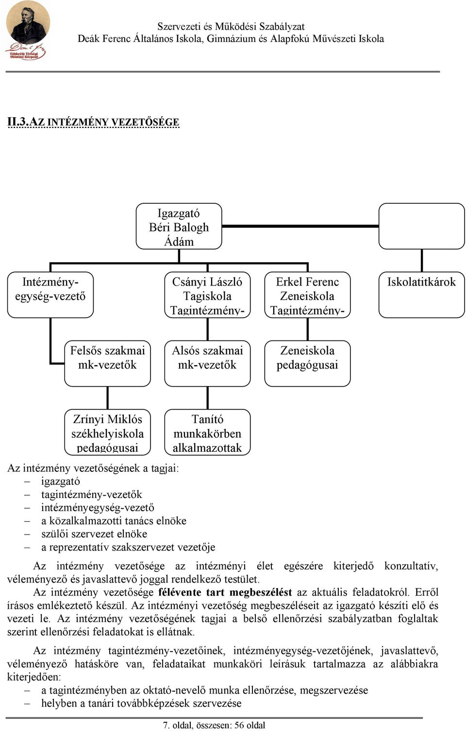 intézményegység-vezet a közalkalmazotti tanács elnöke szül i szervezet elnöke a reprezentatív szakszervezet vezet je Az intézmény vezet sége az intézményi élet egészére kiterjed konzultatív,