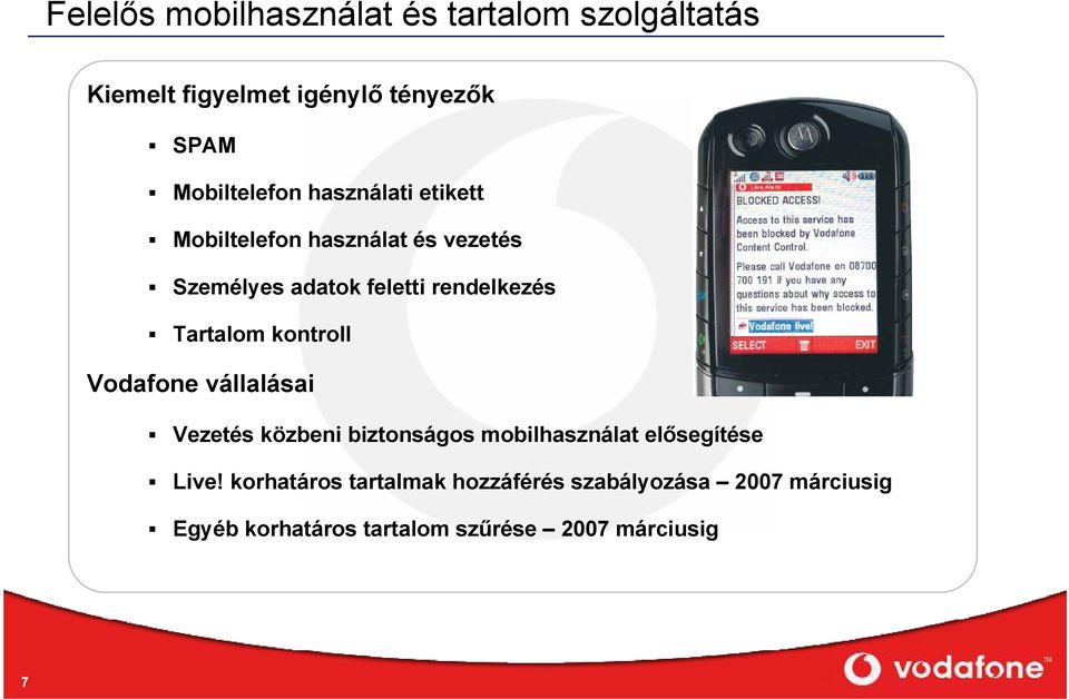 rendelkezés Tartalom kontroll Vodafone vállalásai Vezetés közbeni biztonságos mobilhasználat