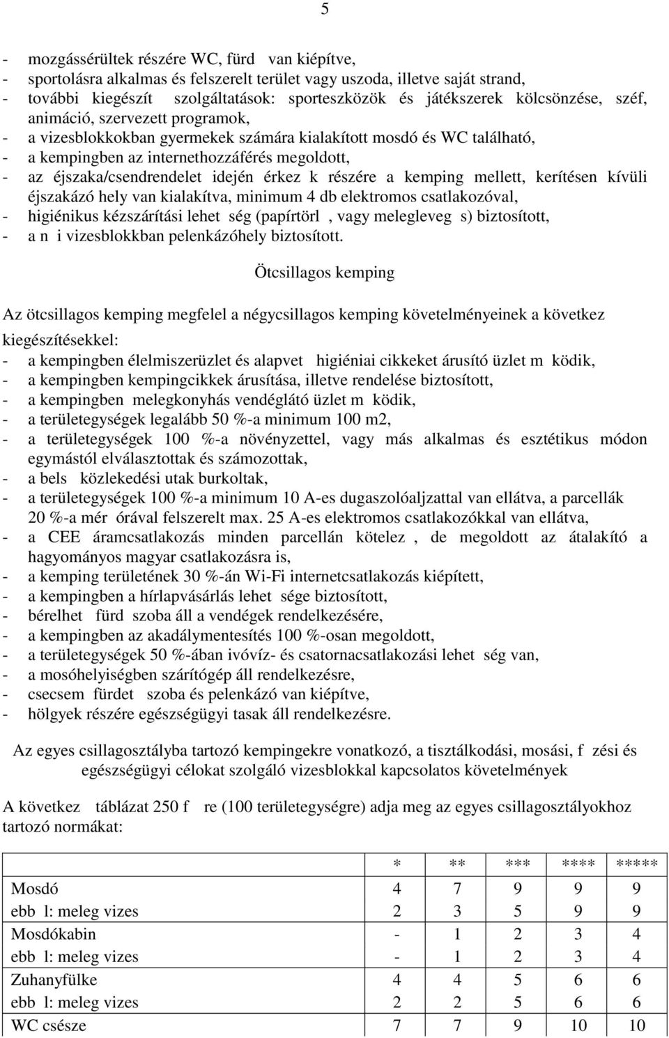 érkez k részére a kemping mellett, kerítésen kívüli éjszakázó hely van kialakítva, minimum 4 db elektromos csatlakozóval, higiénikus kézszárítási lehet ség (papírtörl, vagy melegleveg s) biztosított,