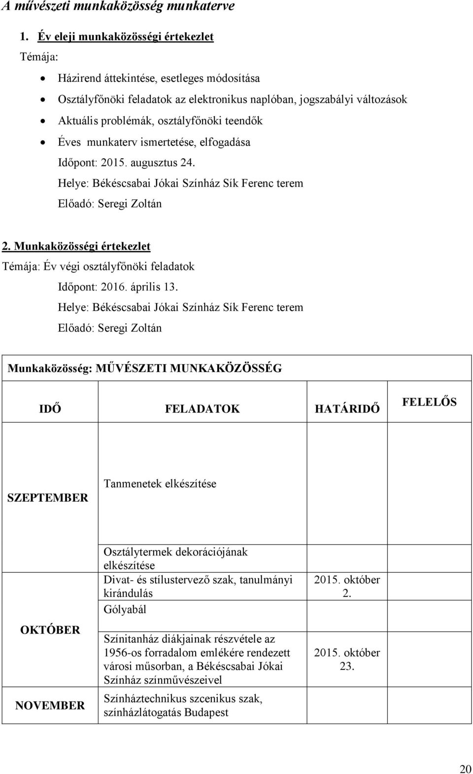 teendők Éves munkaterv ismertetése, elfogadása Időpont: 2015. augusztus 24. Helye: Békéscsabai Jókai Színház Sík Ferenc terem Előadó: Seregi Zoltán 2.