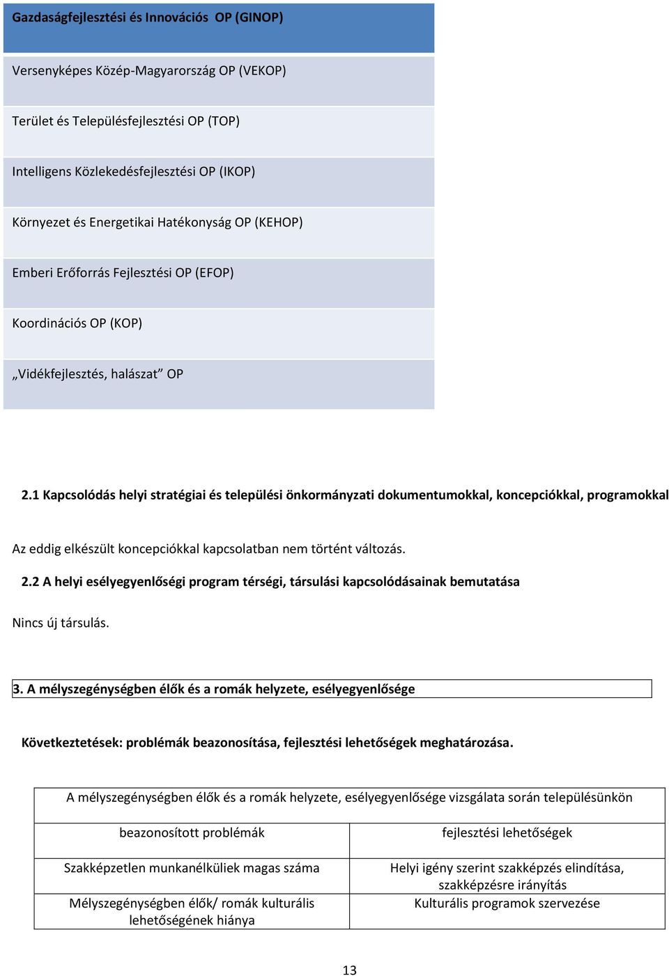 1 Kapcsolódás helyi stratégiai és települési önkormányzati dokumentumokkal, koncepciókkal, programokkal Az eddig elkészült koncepciókkal kapcsolatban nem történt változás. 2.