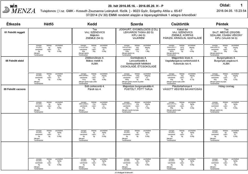 20. H - P 37/204 (IV.30) EMMI rendelet alapján a tápanyagértékek adagra értendőek! 206.04.05.