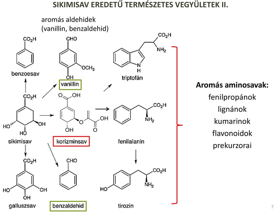 benzaldehid) Aromás aminosavak: