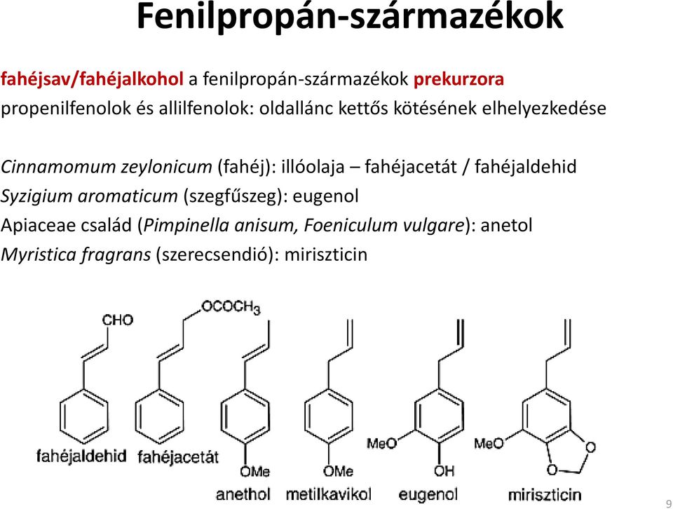 zeylonicum (fahéj): illóolaja fahéjacetát / fahéjaldehid Syzigium aromaticum (szegfűszeg):