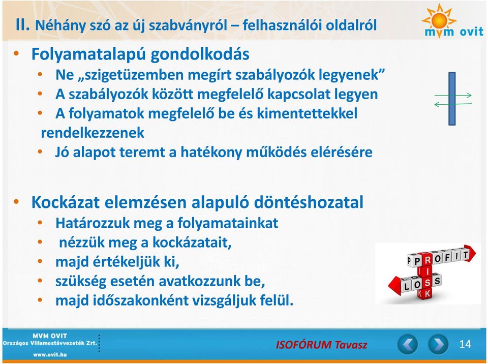 Jó alapot teremt a hatékony működés elérésére Kockázat elemzésen alapuló döntéshozatal Határozzuk meg a