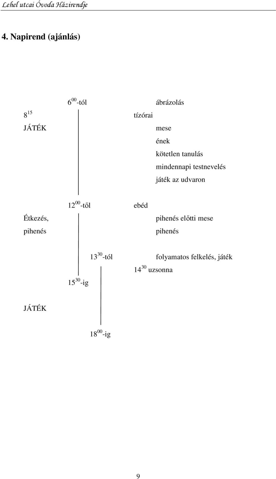 Étkezés, pihenés 12 00 -tıl ebéd pihenés elıtti mese pihenés 15 30