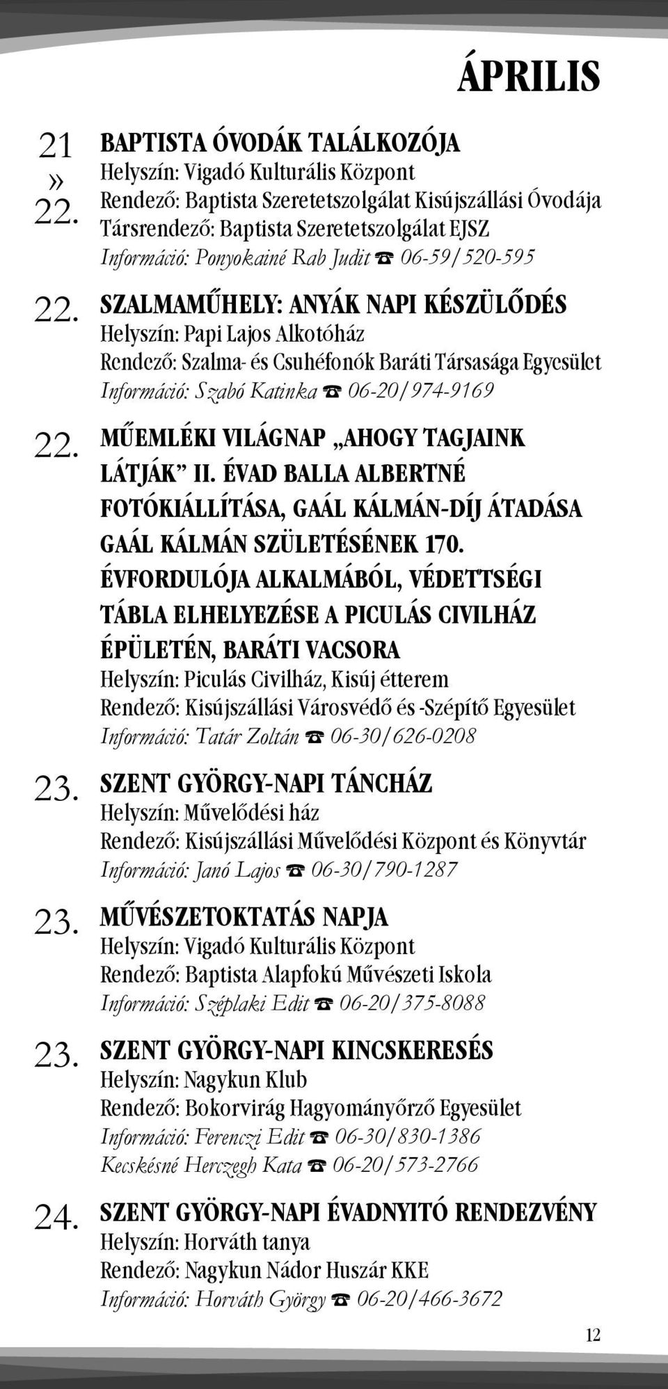 NAPI KÉSZÜLŐDÉS Helyszín: Papi Lajos Alkotóház Rendező: Szalma- és Csuhéfonók Baráti Társasága Egyesület Információ: Szabó Katinka 06-20/974-9169 MŰEMLÉKI VILÁGNAP AHOGY TAGJAINK LÁTJÁK II.