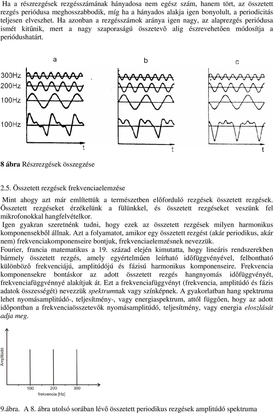 Összetett rezgések frekvenciaelemzése Mint ahogy azt már említettük a természetben elıforduló rezgések összetett rezgések.