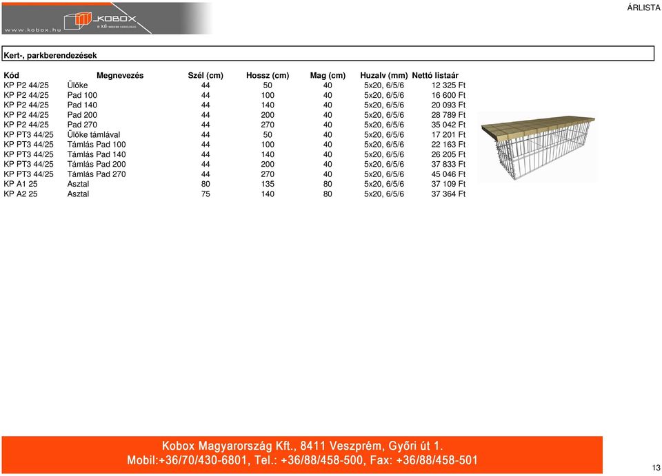 50 40 5x20, 6/5/6 17 201 Ft KP PT3 44/25 Támlás Pad 100 44 100 40 5x20, 6/5/6 22 163 Ft KP PT3 44/25 Támlás Pad 140 44 140 40 5x20, 6/5/6 26 205 Ft KP PT3 44/25 Támlás Pad 200 44