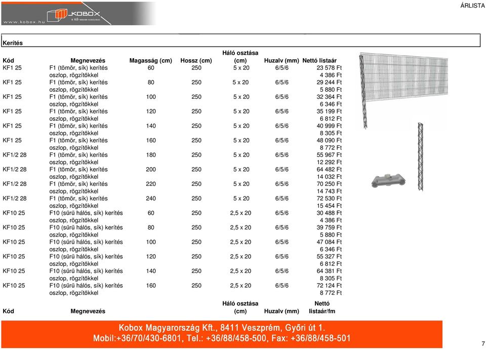 6/5/6 40 999 Ft 8 305 Ft KF1 25 F1 (tömör, sík) kerítés 160 250 5 x 20 6/5/6 48 090 Ft 8 772 Ft KF1/2 28 F1 (tömör, sík) kerítés 180 250 5 x 20 6/5/6 55 967 Ft 12 292 Ft KF1/2 28 F1 (tömör, sík)