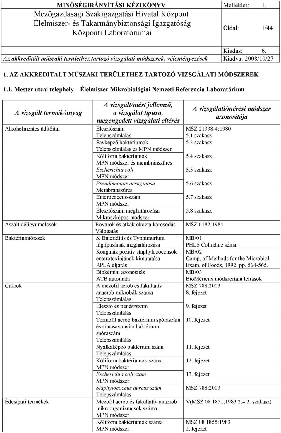 déligyümölcsök Baktériumtörzsek Cukrok Édesipari termékek Élesztıszám Savképzı baktériumok és Kóliform baktériumok és membránszőrés Escherichia coli Pseudomonas aeruginosa Membránszőrés