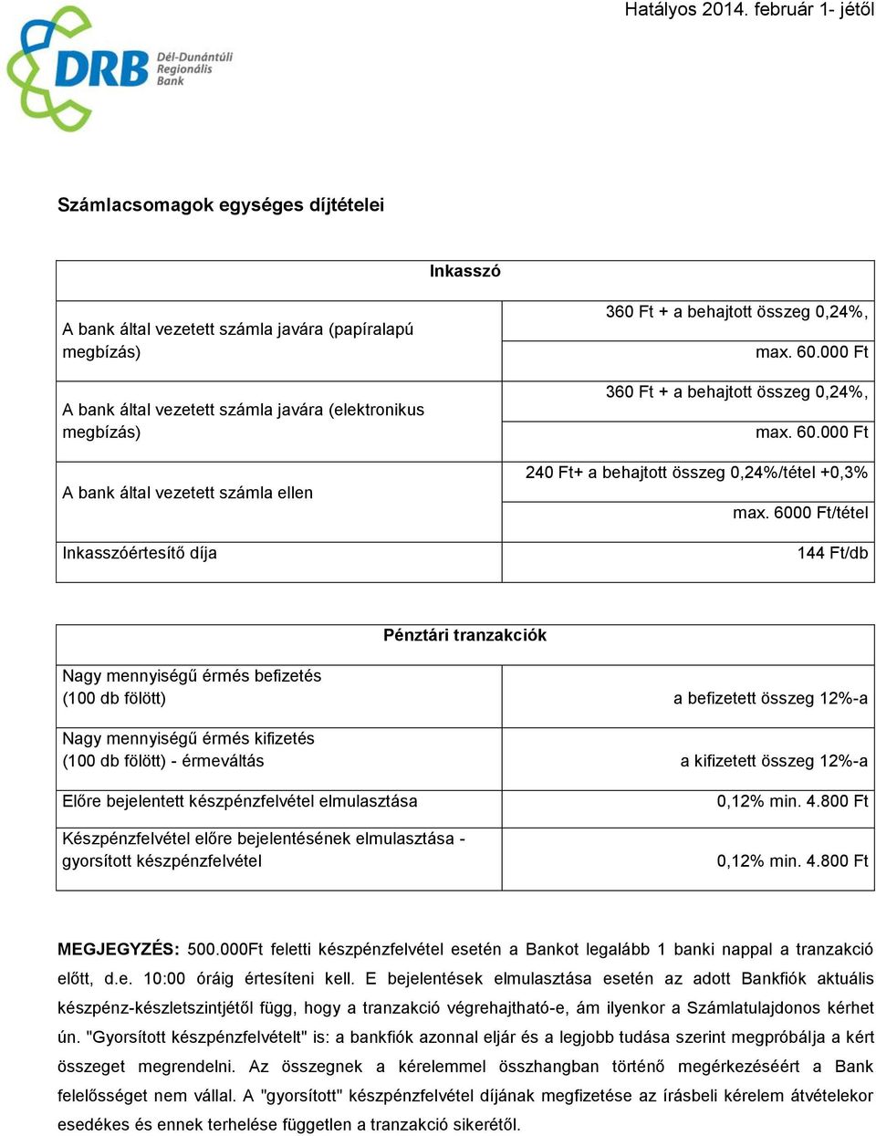 600/tétel 144 Ft/db Pénztári tranzakciók Nagy mennyiségű érmés befizetés (100 db fölött) a befizetett összeg 12%-a Nagy mennyiségű érmés kifizetés (100 db fölött) - érmeváltás a kifizetett összeg