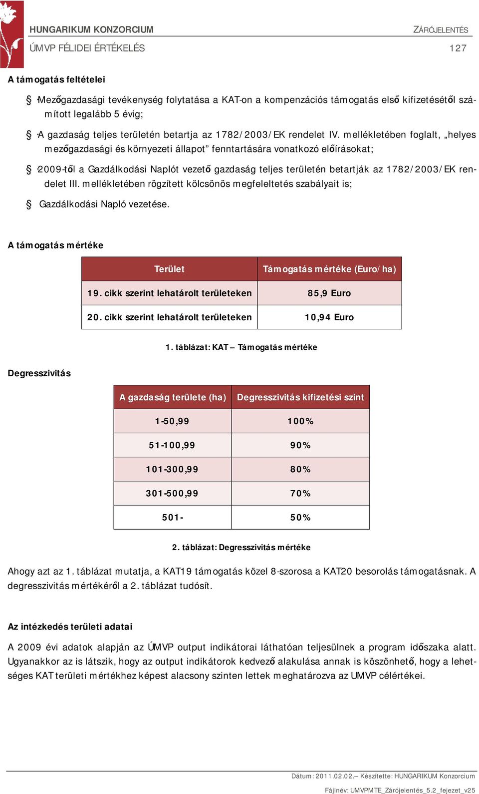 mellékletében foglalt, helyes mezőgazdasági és környezeti állapot fenntartására vonatkozó előírásokat; 2009-től a Gazdálkodási Naplót vezető gazdaság teljes területén betartják az 1782/2003/EK