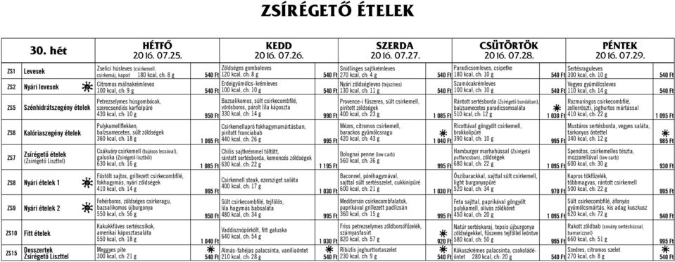540 Ft Citromos málnakrémleves Erdeigyümölcs-krémleves Nyári zöldségleves (tejszínes) 100 kcal, ch: 9 g 540 Ft 100 kcal, ch: 10 g 540 Ft 130 kcal, ch: 11 g 540 Ft Paradicsomleves, csipetke