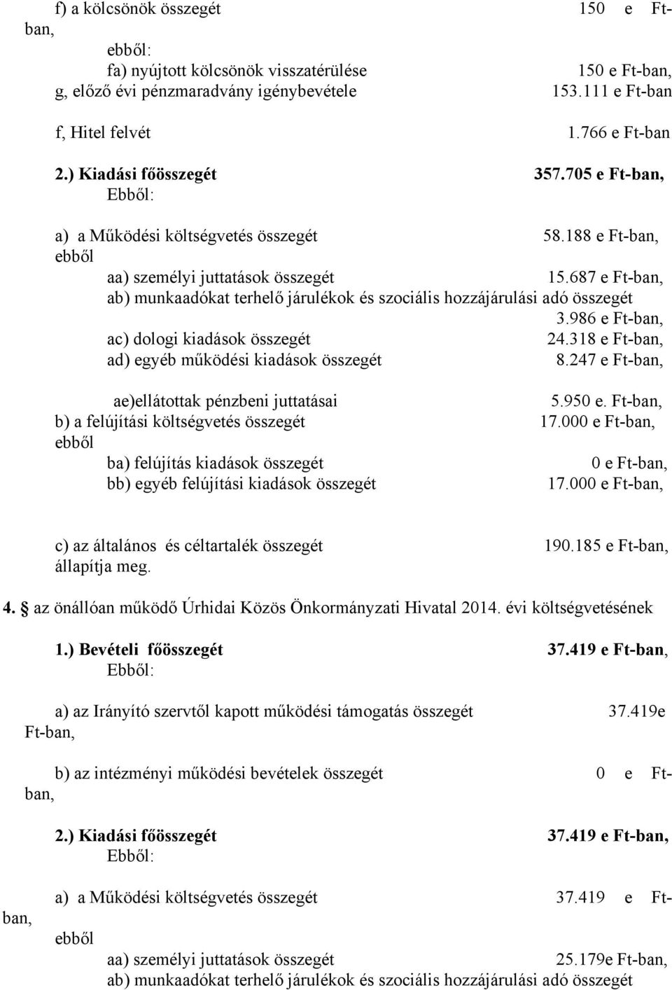 687 e Ft-ban, ab) munkaadókat terhelő járulékok és szociális hozzájárulási adó összegét 3.986 e Ft-ban, ac) dologi kiadások összegét 24.318 e Ft-ban, ad) egyéb működési kiadások összegét 8.