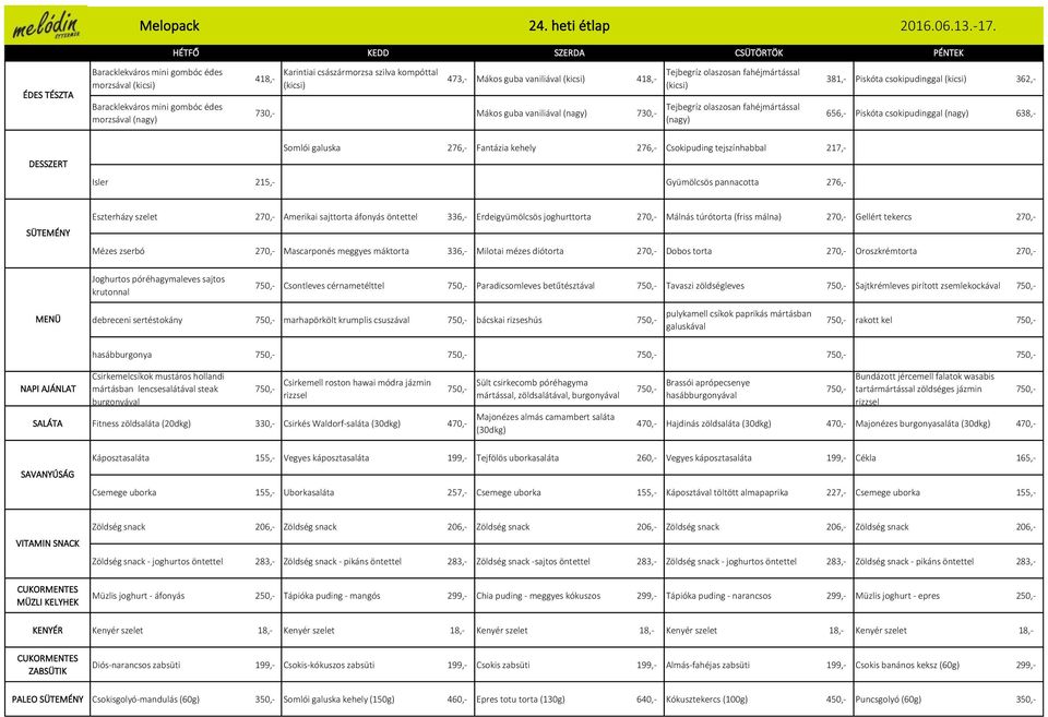 csokipudinggal (nagy) 638,- DESSZERT 0 0,- Somlói galuska 276,- Fantázia kehely 276,- Csokipuding tejszínhabbal 217,- 0 0,- Isler 215,- 0 0,- 0 0,- Gyümölcsös pannacotta 276,- 0 0,- SÜTEMÉNY