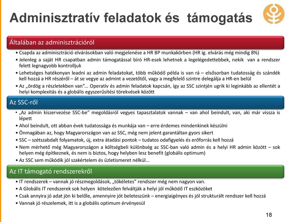 admin feladatokat, több működő példa is van rá elsősorban tudatosság és szándék kell hozzá a HR részéről át se vegye az admint a vezetőtől, vagy a megfelelő szintre delegálja a HR-en belül Az ördög a