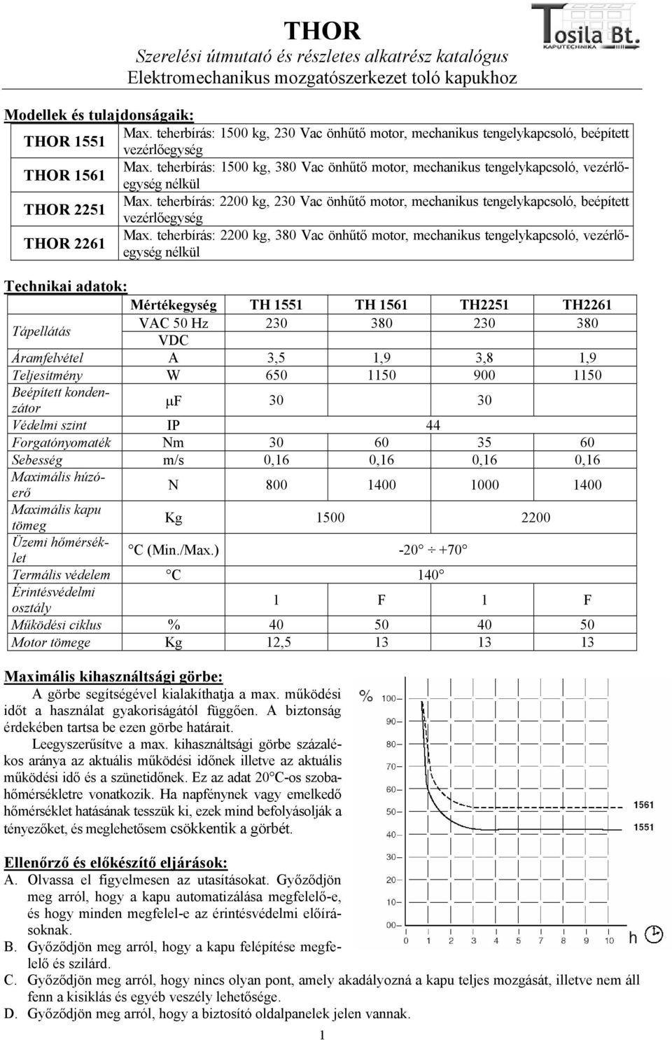 teherbírás: 1500 kg, 380 Vac önhűtő motor, mechanikus tengelykapcsoló, vezérlőegység nélkül THOR 2251 Max.