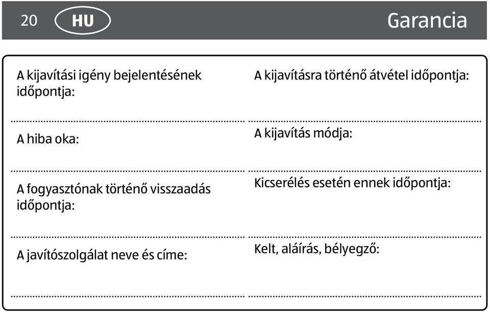 módja: A fogyasztónak történő visszaadás időpontja: Kicserélés
