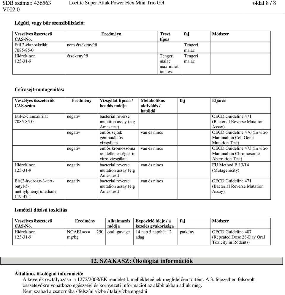 g Ames test) eml s sejtek génmutációs vizsgálata eml s kromoszóma rendellenességek in vitro vizsgálata bacterial reverse mutation assay (e.g Ames test) bacterial reverse mutation assay (e.