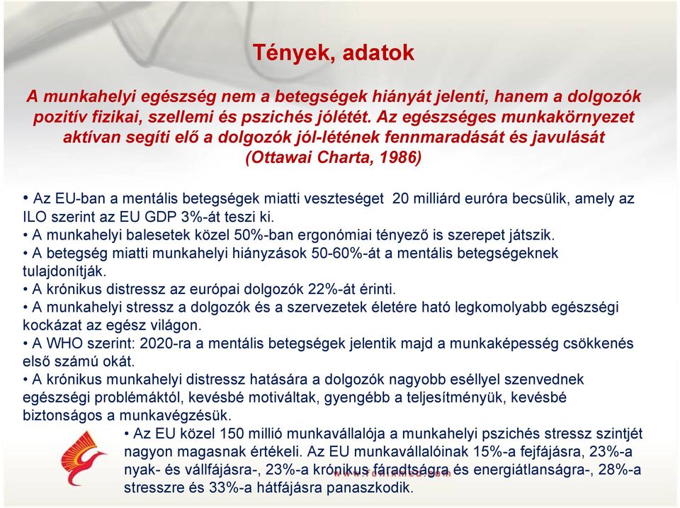 becsülik, amely az ILO szerint az EU GDP 3%-át teszi ki. A munkahelyi balesetek közel 50%-ban ergonómiai tényezı is szerepet játszik.