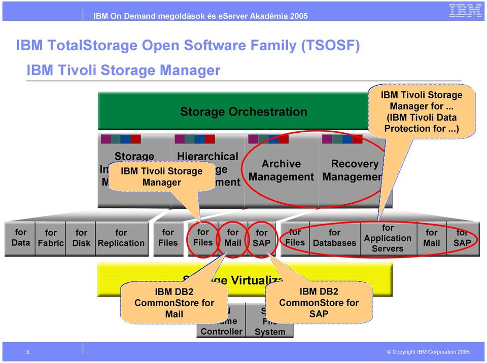 ..) Storage Hierarchical Infrastructure IBM Tivoli Storage Storage Manager Archive Recovery Data Fabric Disk Replication