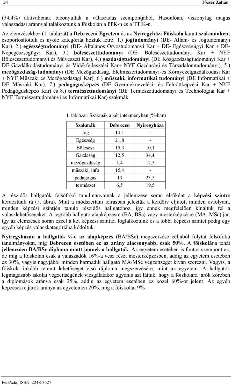 ) egészségtudományi (DE- Általános Orvostudományi Kar + DE- Egészségügyi Kar + DE- Népegészségügyi Kar), 3.