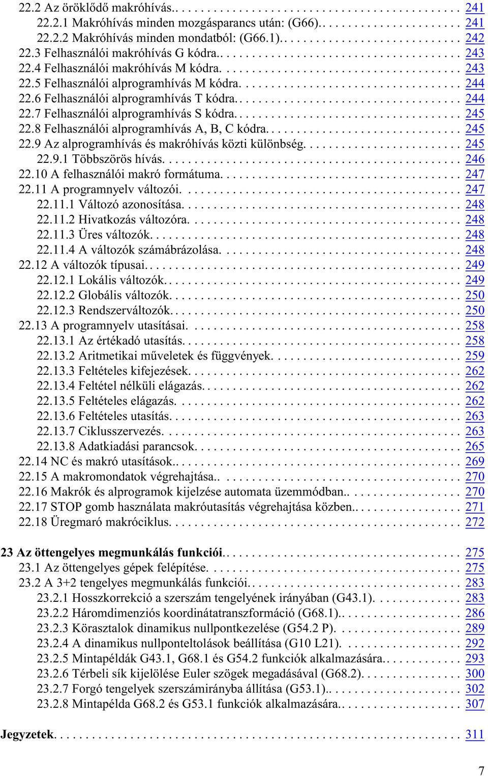 .................................. 244 22.6 Felhasználói alprogramhívás T kódra.................................... 244 22.7 Felhasználói alprogramhívás S kódra.................................... 245 22.