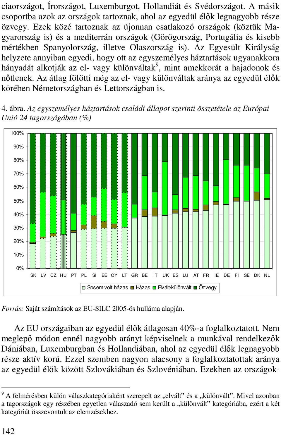 Az Egyesült Királyság helyzete annyiban egyedi, hogy ott az egyszemélyes háztartások ugyanakkora hányadát alkotják az el- vagy különváltak 9, mint amekkorát a hajadonok és nıtlenek.