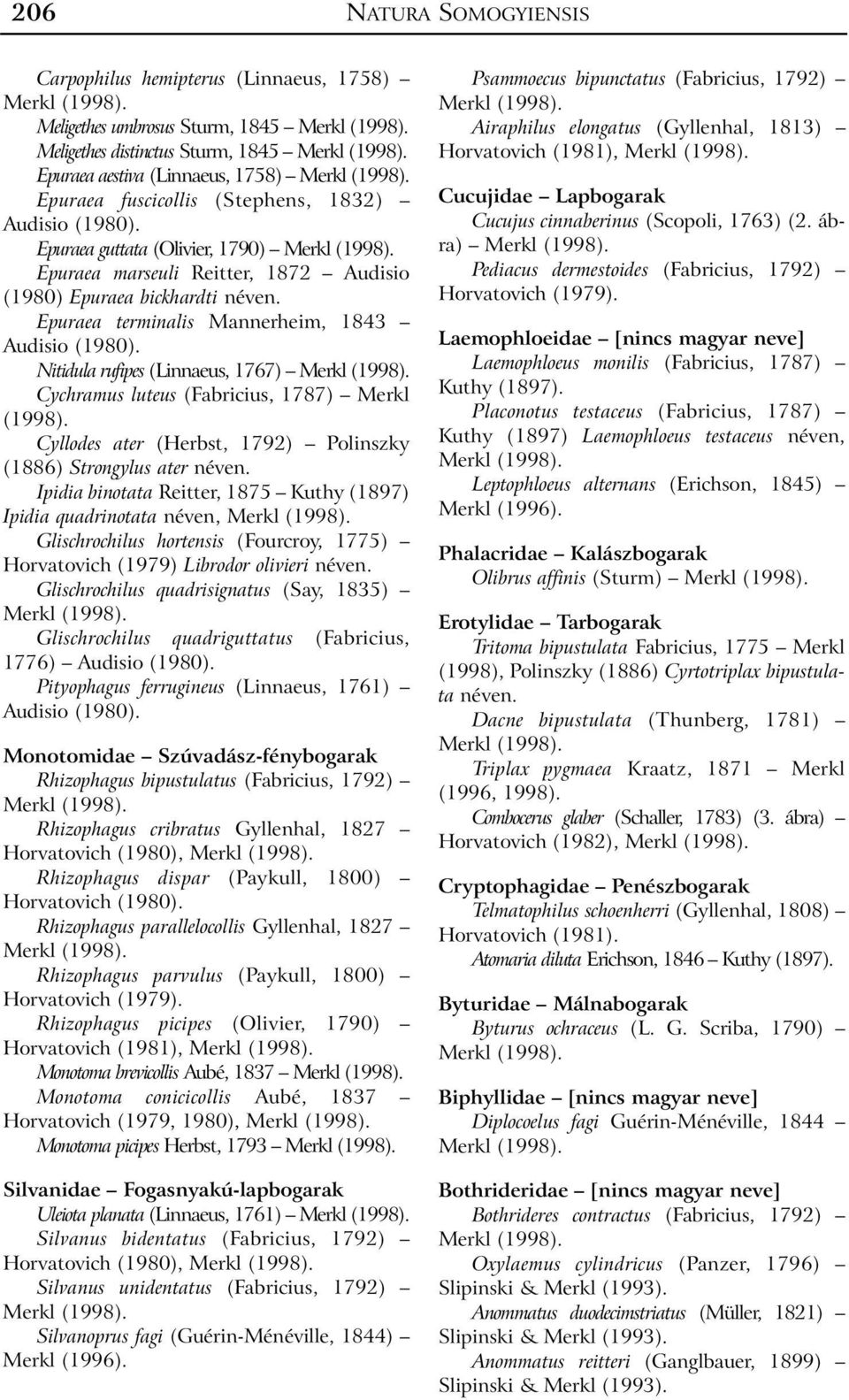 Nitidula rufipes (Linnaeus, 1767) Cychramus luteus (Fabricius, 1787) Merkl Cyllodes ater (Herbst, 1792) Polinszky (1886) Strongylus ater néven.