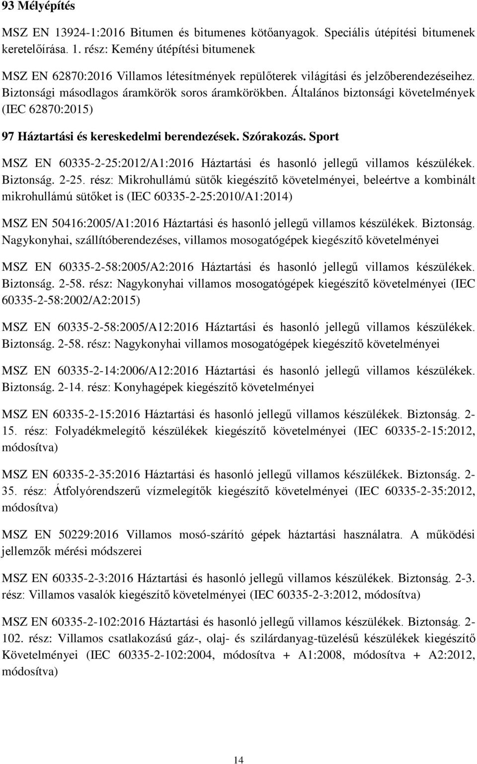 Sport MSZ EN 60335-2-25:2012/A1:2016 Háztartási és hasonló jellegű villamos készülékek. Biztonság. 2-25.