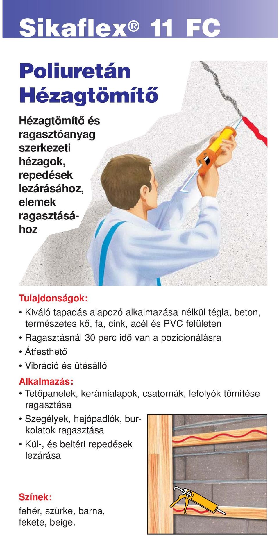 Ragasztásnál 30 perc idô van a pozicionálásra Átfesthetô Vibráció és ütésálló Tetôpanelek, kerámialapok, csatornák, lefolyók